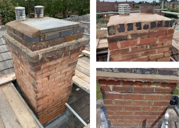 FRR Midlands Roofing chimney repointing and repair on brick stack with new mortar and vented chimney caps
